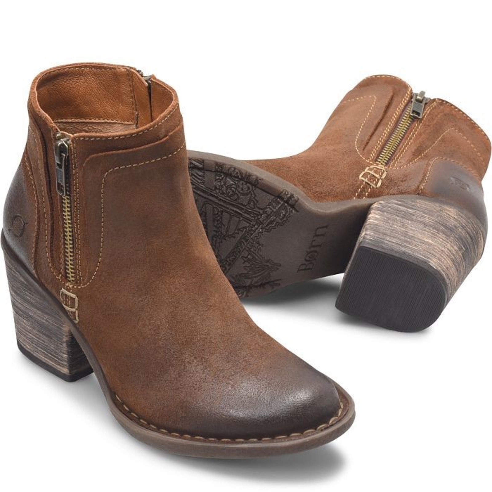 Born Alana Rustic Distressed Suede Ankle Western Booties Brown Boots Women 6.5 M